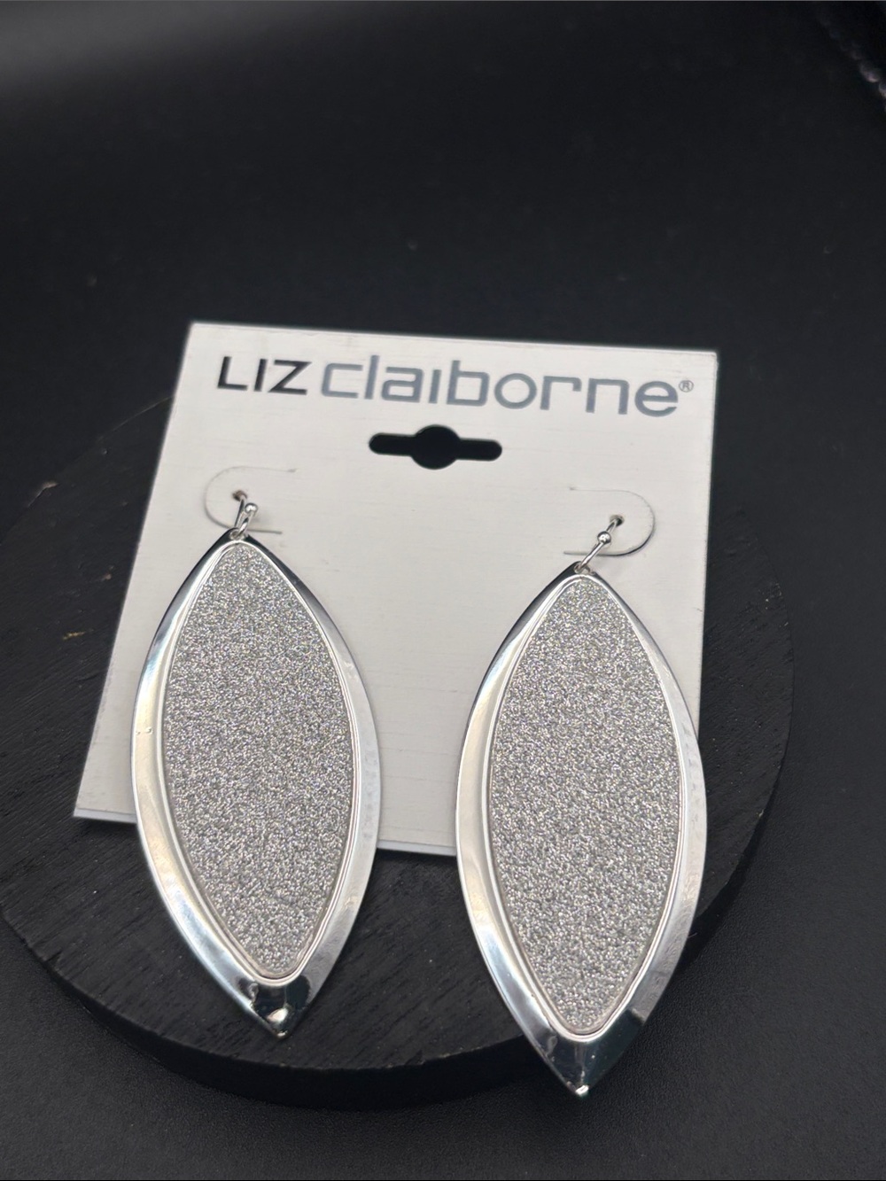 LIZ CLAIBORNE SPARKLING DROP EARRINGS SILVER TONE NEW ON CARD